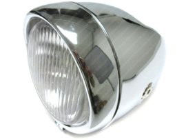 Headlight Egg-headlight Chrome - Chrome Big 130mm Oldtimer Side mounting Universal