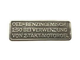 Gasoline Mix Sticker German 60mm x 20mm Silver Color RealMetal Universal