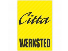 Werkplaats Sticker Deens Geel - Zwart 200mm x 285mm Citta