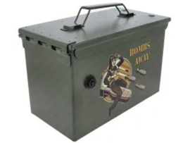 Ammo Box .50 Cal Metaal met Opdruk Bombs Away Universeel