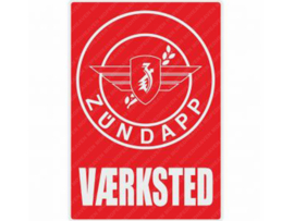 Werkplaats Sticker Deens Rood 200mm x 285mm Zündapp