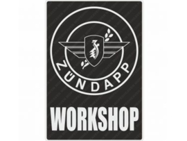 Werkplaats Sticker Engels Zwart 200mm x 285mm Zündapp