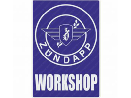 Werkplaats Sticker Engels Blauw 200mm x 285mm Zündapp