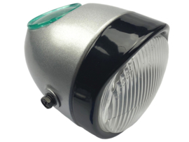 Headlight egg-model silver / black 102mm (side mounting) Puch Maxi