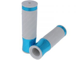 Handle grips set 22mm - 24mm 120mm White / Blue CNC Universal