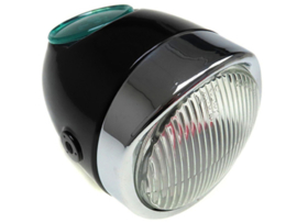 Headlight egg-model black / chrome 102mm (side mounting) Puch Maxi