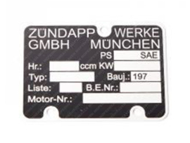 Typeplaatje Motorblok Zündapp 1970 - 1979