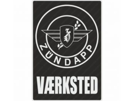 Werkplaats Sticker Deens Zwart 200mm x 285mm Zündapp