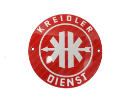 Enamel Sign Small - Round Red - White 10cm Dienst Kreidler