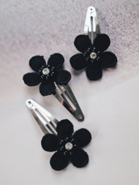 Haarclipje 5 cm "Black flower strass" (1 stuk)