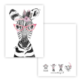 Kaart lieve zebra roze