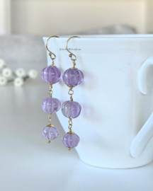 Amethyst melon shaped earrings, leverbaar in 14k goldfilled - 925 sterling silver