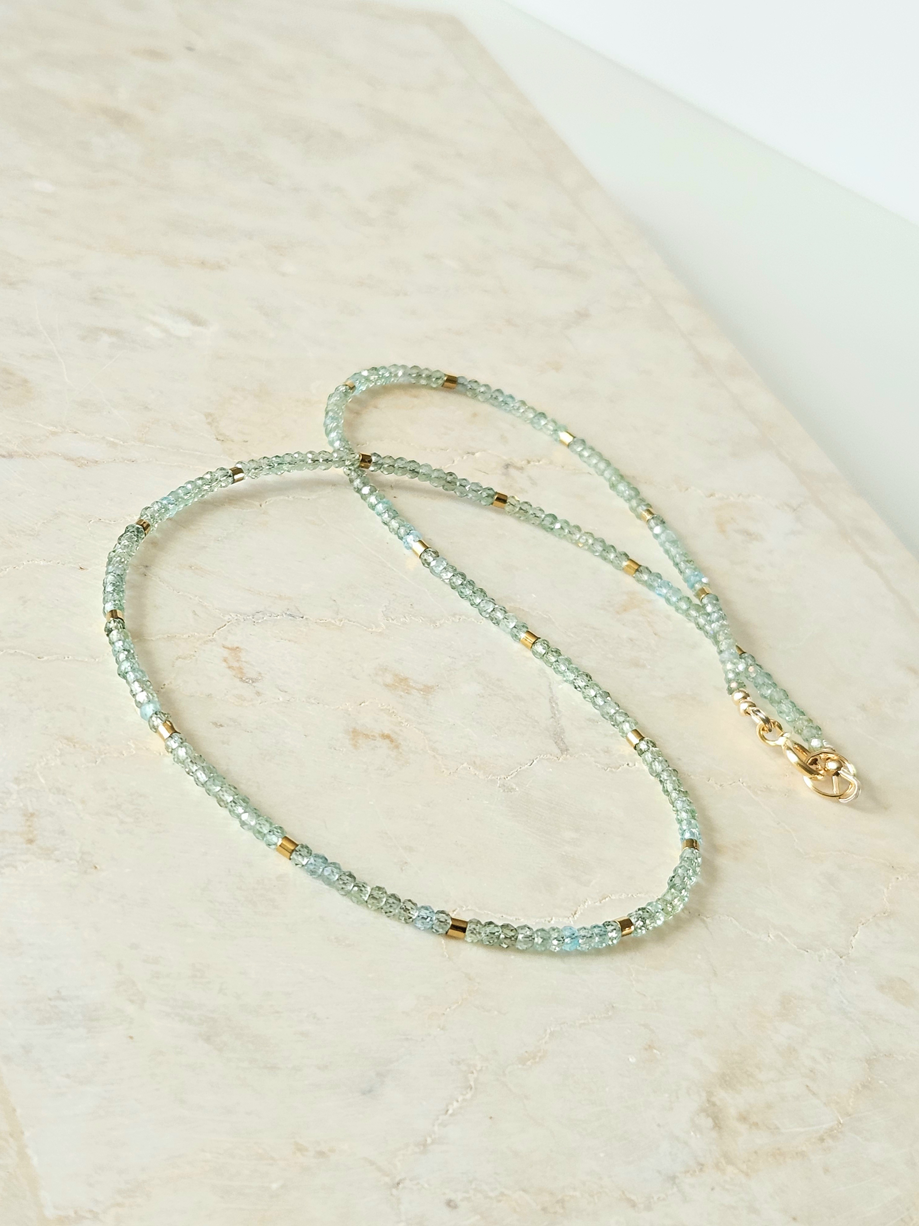 AAA aqua-groene Apatiet kralen ketting, 14k goldfilled - 925 sterling zilver