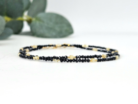 Black tourmaline and champagne zircon bead necklace, 14k goldfilled - 925 sterling silver