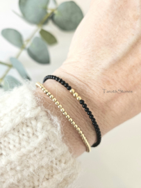 Zwart Onyx edelstenen kralen armband, leverbaar  in 14k goldfilled & 925 sterling zilver