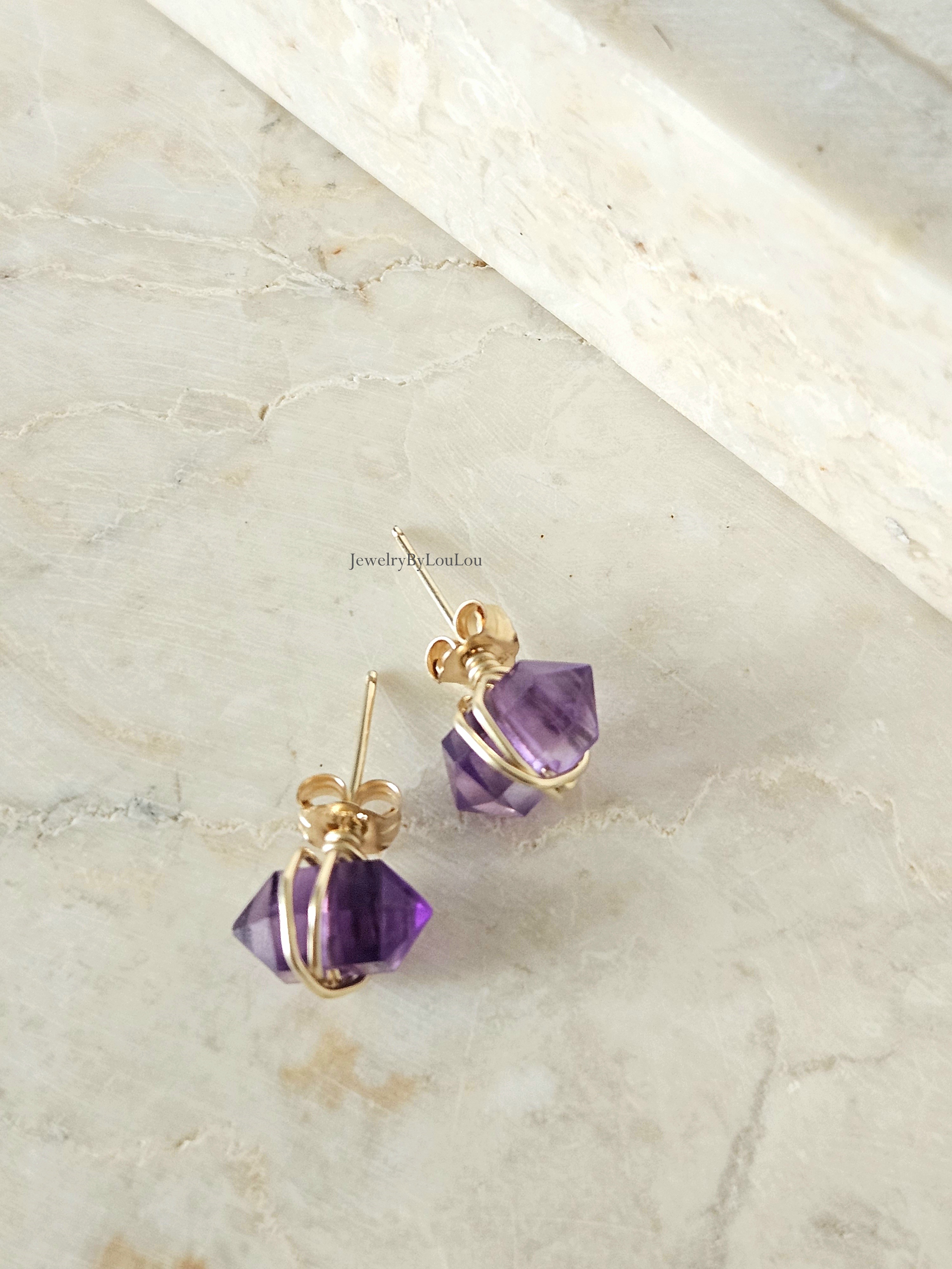 Amethist studs oorbellen  14k goldfilled & 925 sterling zilver