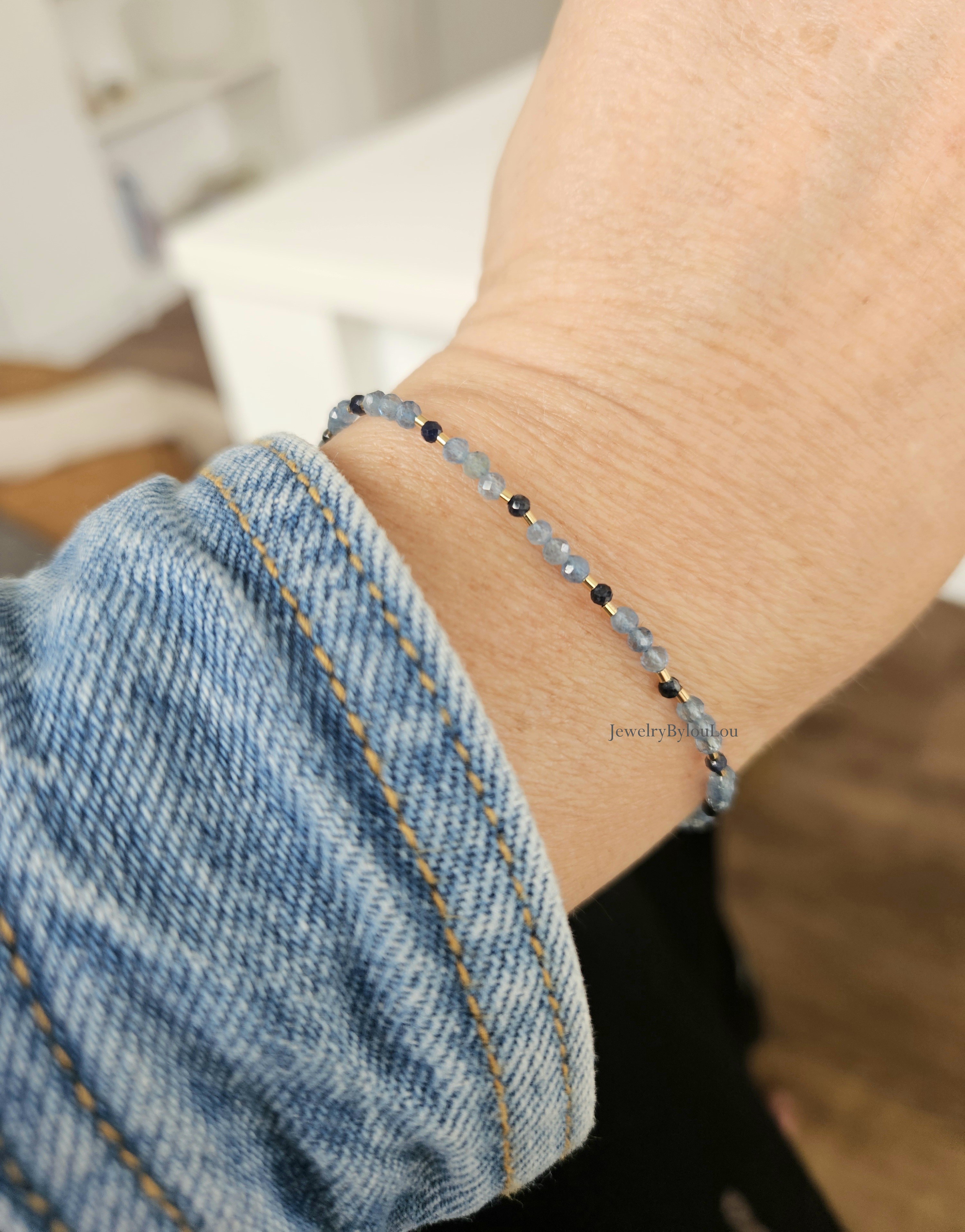Fijn aquamarijn kralen armbandje, 14k goldfilled & 925 sterling zilver
