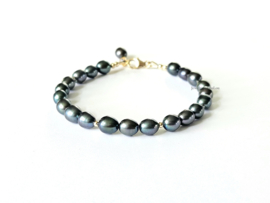 Peacock grijze zoetwaterparel kralenarmband ,  925 sterling zilver - 14k goldfilled