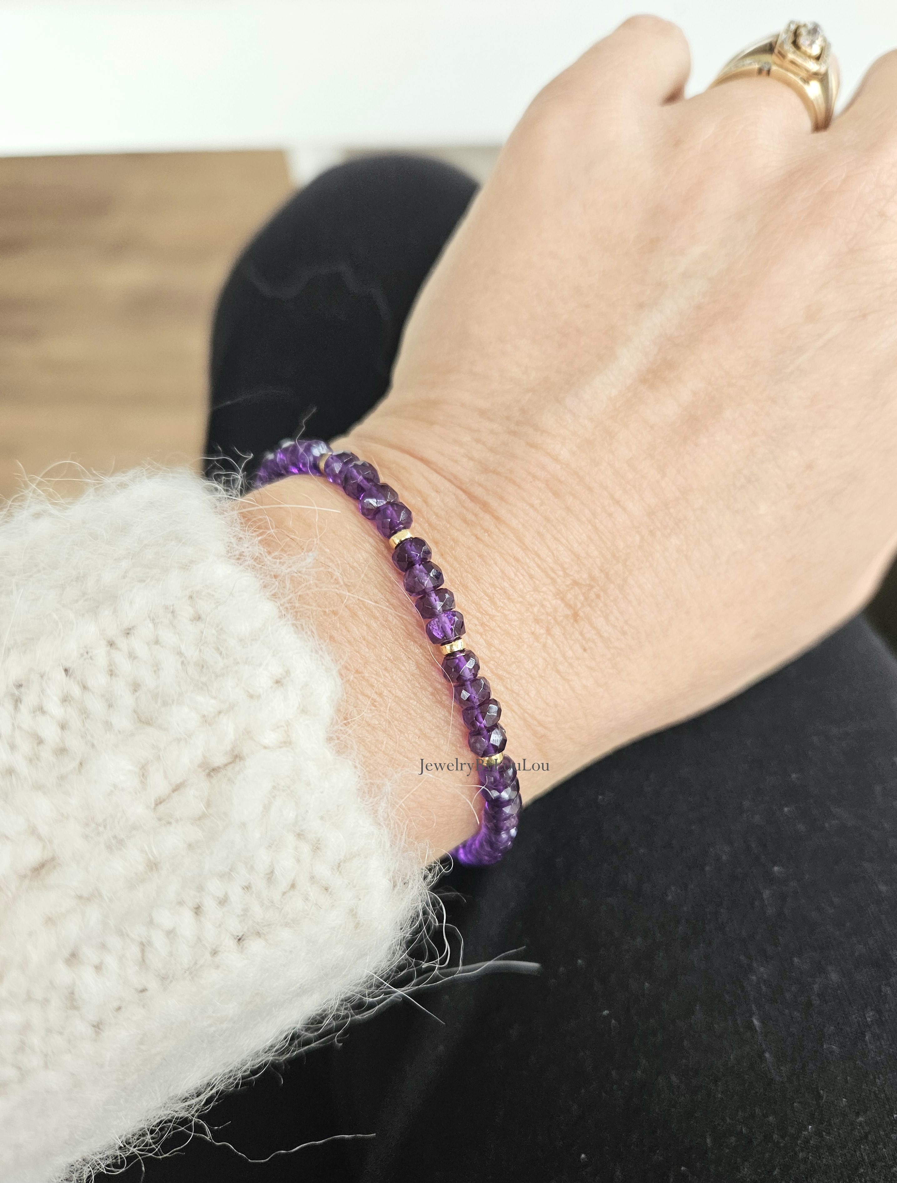 Afrikaanse Amethist kralen armband     925 sterling zilver   -   14k goldfilled