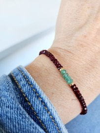 Ruby and Emerald gemstone beaded bracelet, 14k goldfilled & 925 sterling silver