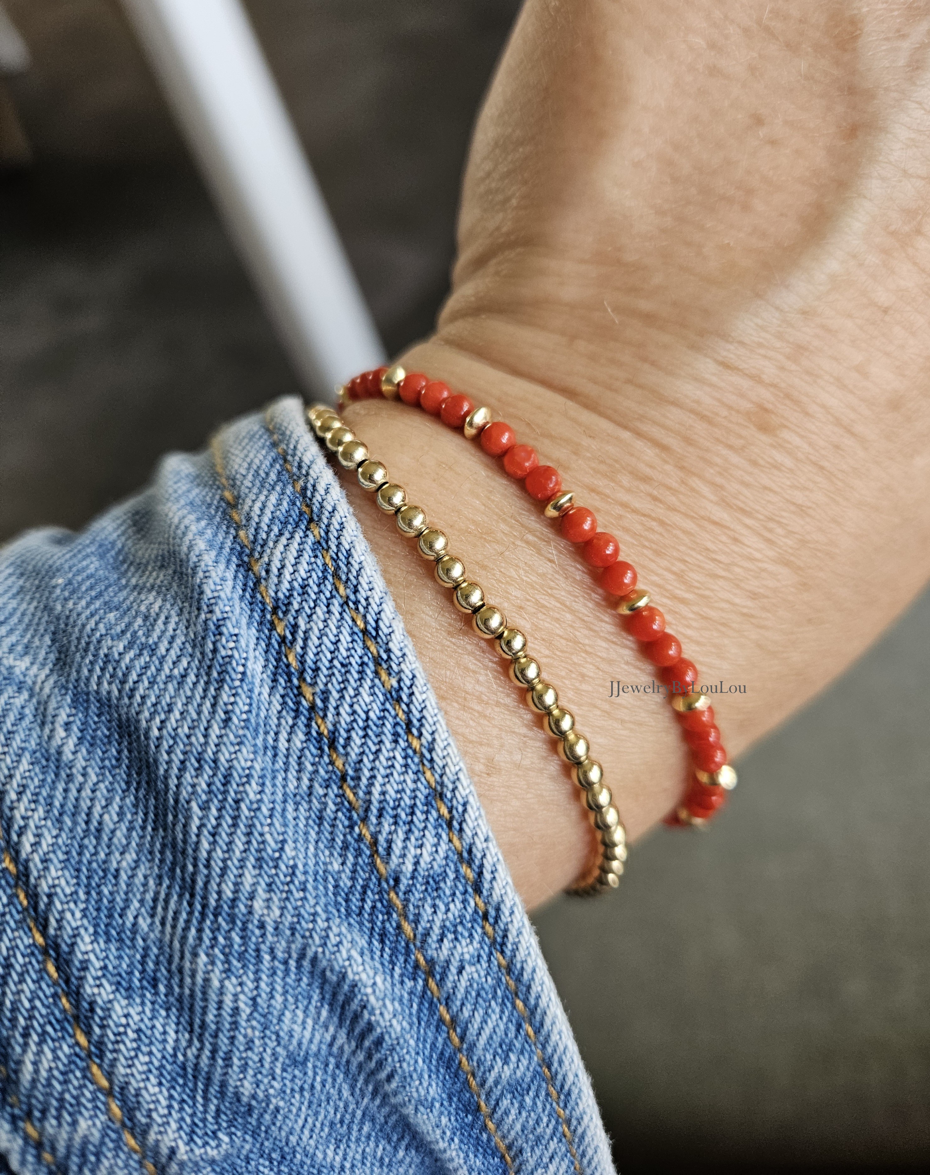 Italiaanse koraal kralen armband, 14k goldfilled & 925 sterling zilver
