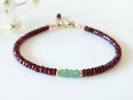Ruby and Emerald gemstone beaded bracelet, 14k goldfilled & 925 sterling silver