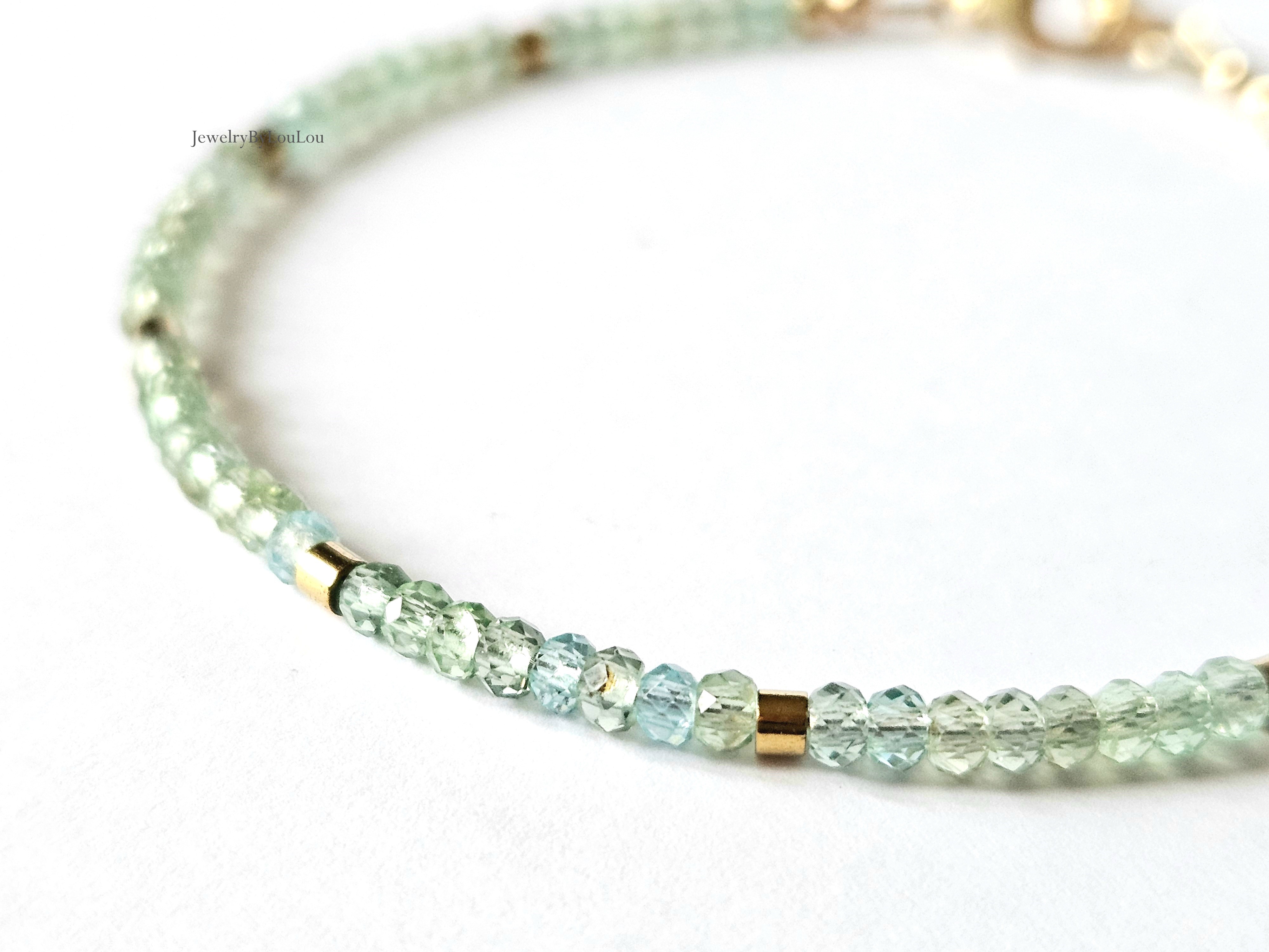 AAA green apatite gemstone bead bracelet 14k gold-filled - 925 sterling silver