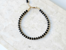Zwarte Onyx kralen armband, 14k goldfilled - 925 sterling zilver