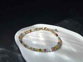 Multi Toermalijn kralen armband, 14k goldfilled & 925 sterling zilver