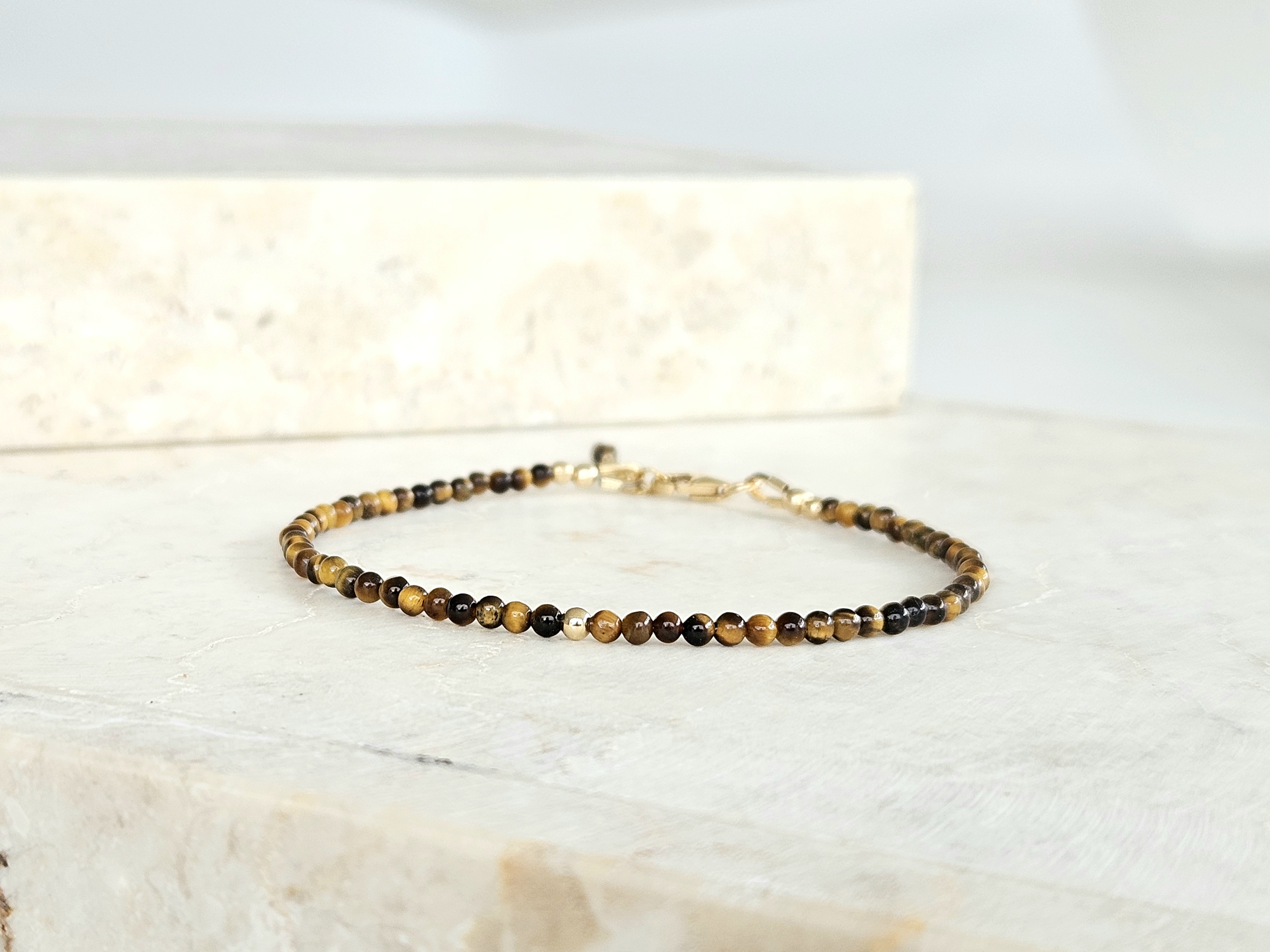 Fijn Tijgeroog  kralen armbandje     925 sterling zilver   -   14k goldfilled