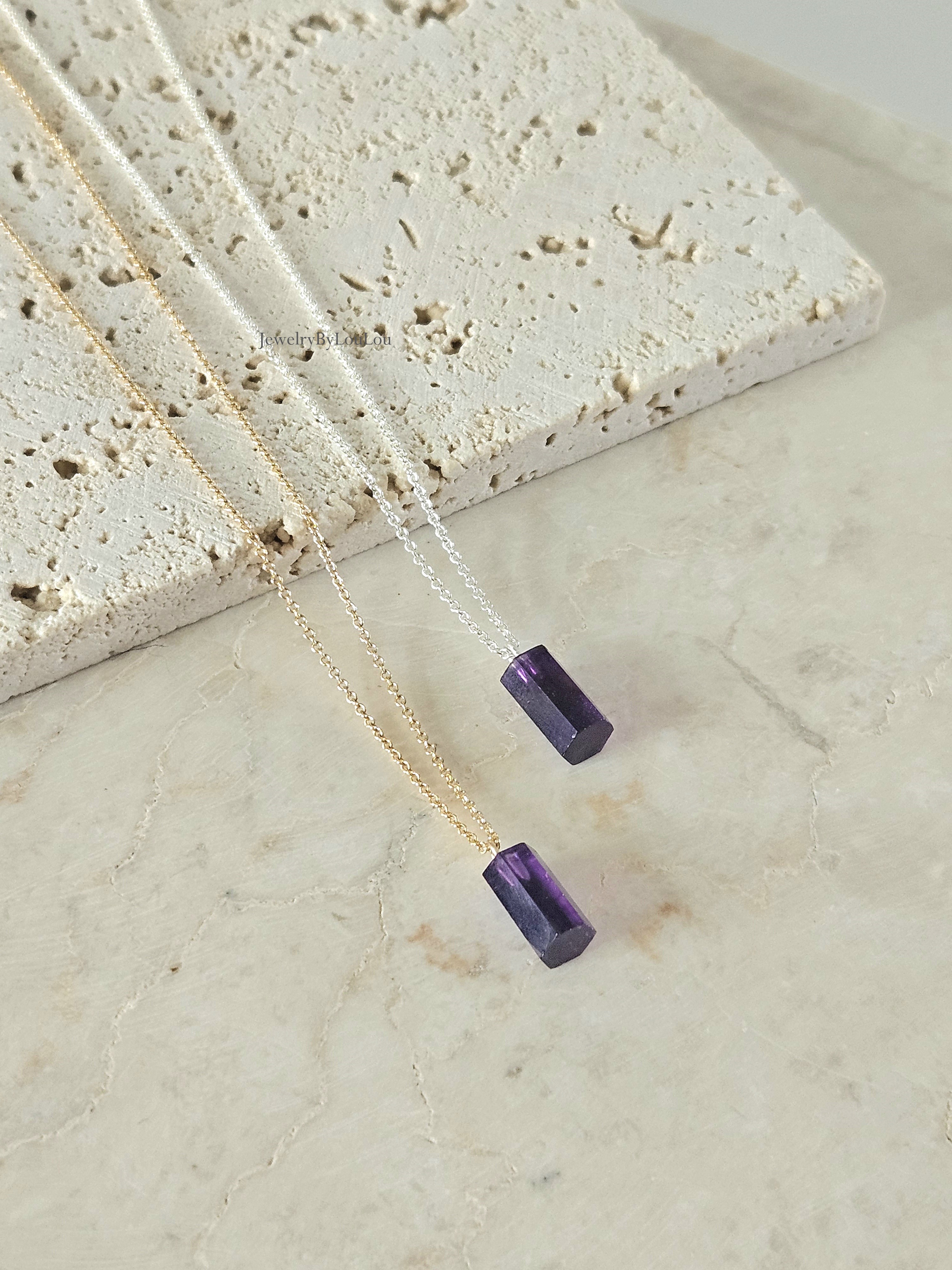 Fijn kettinkje met Amethist hanger - 14k goldfilled - 925 sterling zilver