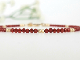 Carnelian 2mm beaded bracelet, 925 sterling silver & 14k goldfilled