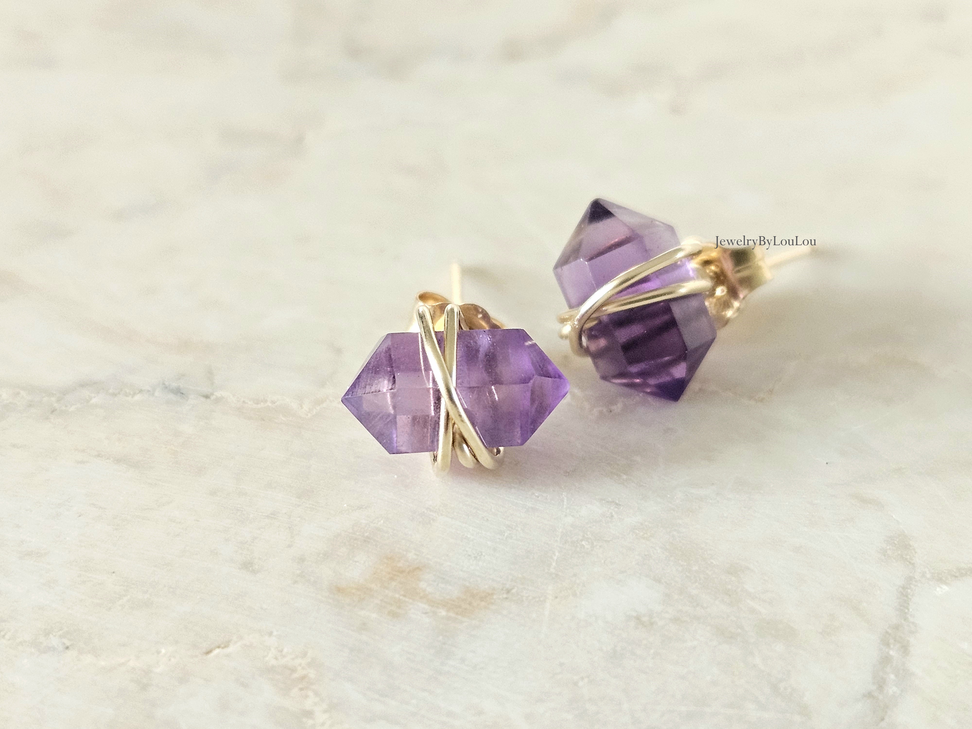 Amethist studs oorbellen  14k goldfilled & 925 sterling zilver