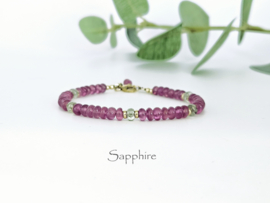 Roze en groene Saffier kralen armband, leverbaar 14k goldfilled - 925 sterling zilver