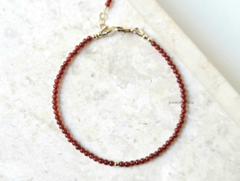 Carneool 2mm kralen armband,  925 sterling zilver & 14k goldfilled