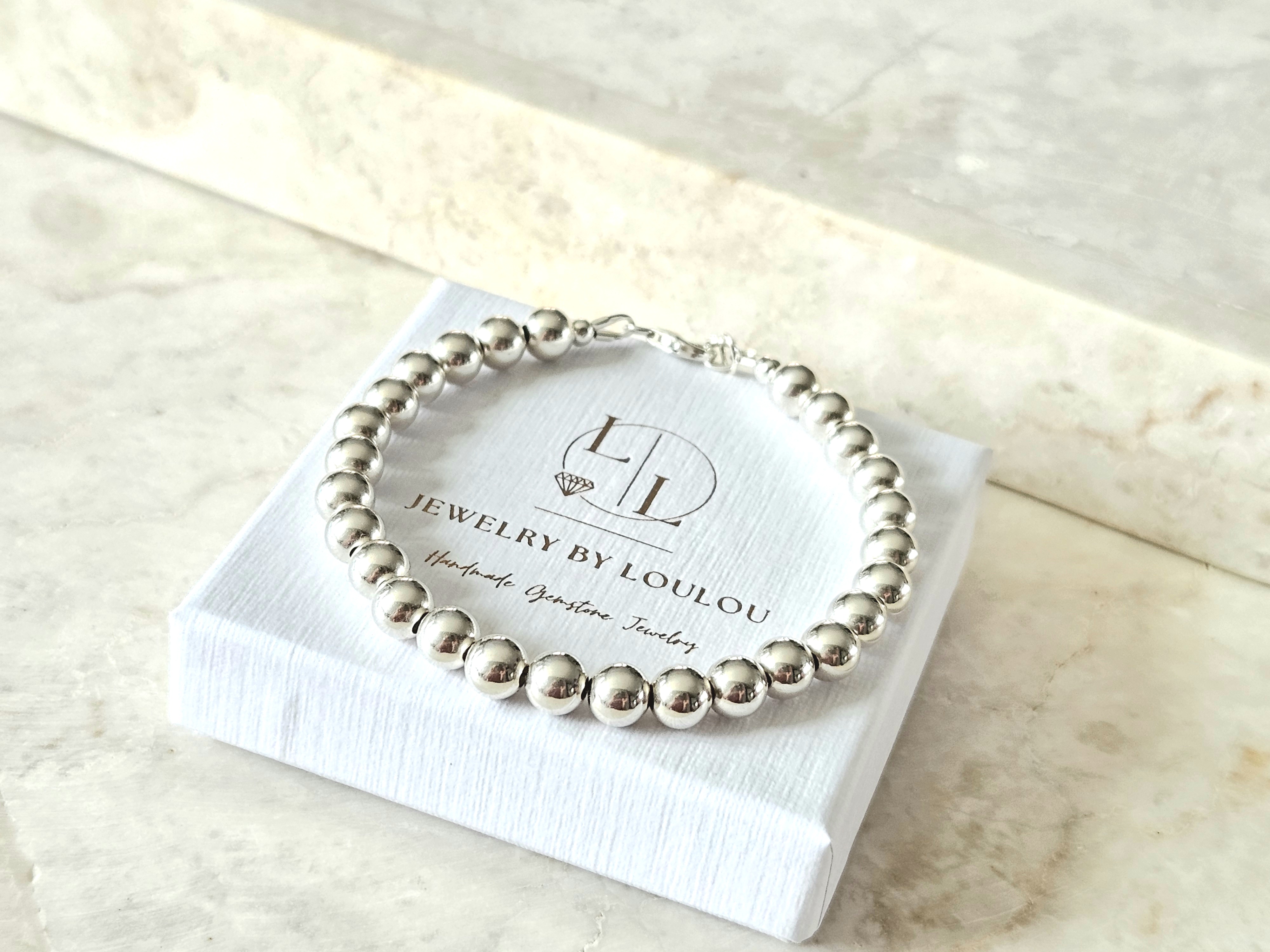 925 sterling zilver kralen armband 6mm, leverbaar met sluiting - elastiek