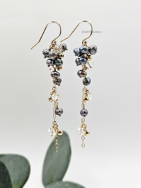Freshwater pearl and rock crystal cluster earrings 14k goldfilled & 925 sterling silver