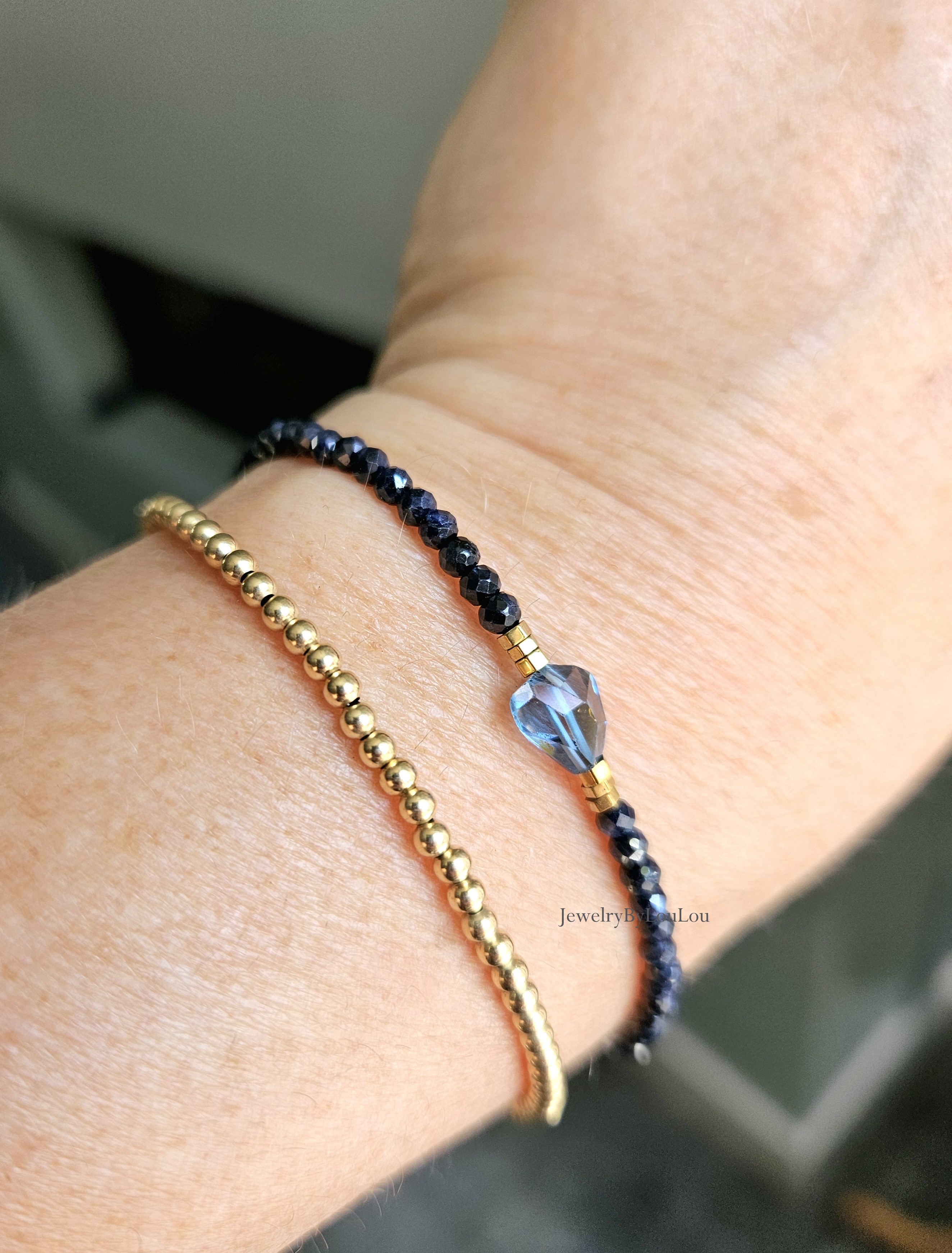 Blauwe saffier en London Blue Topaas kralen armband, leverbaar 14k goldfilled - 925 sterling zilver