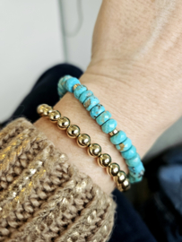 Natuurlijke Arizona Turquoise kralen armbandje, 14k goldfilled - 925 sterling zilver