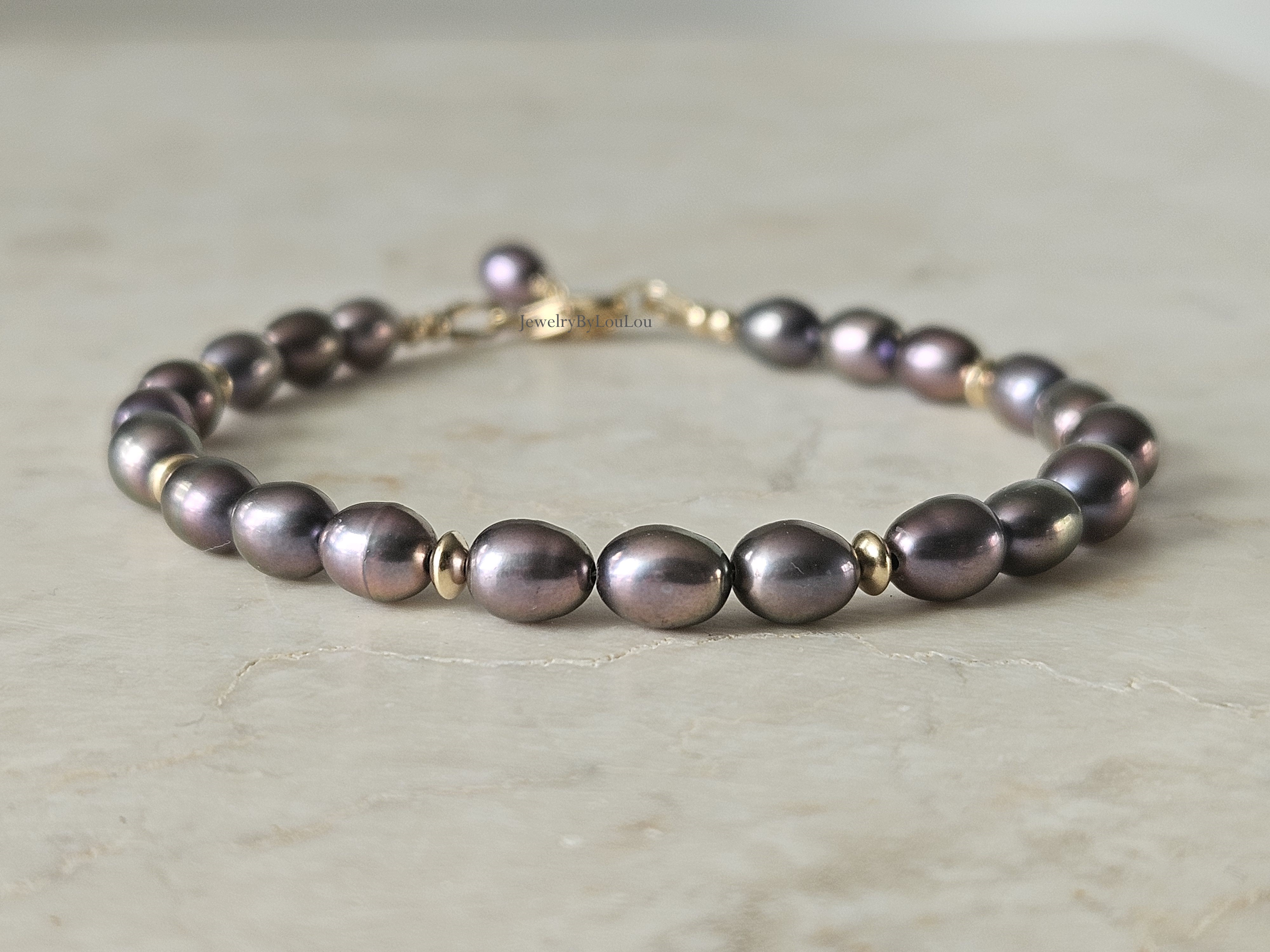 Taupe kleurige zoetwaterparel kralen armband ,  925 sterling zilver - 14k goldfilled