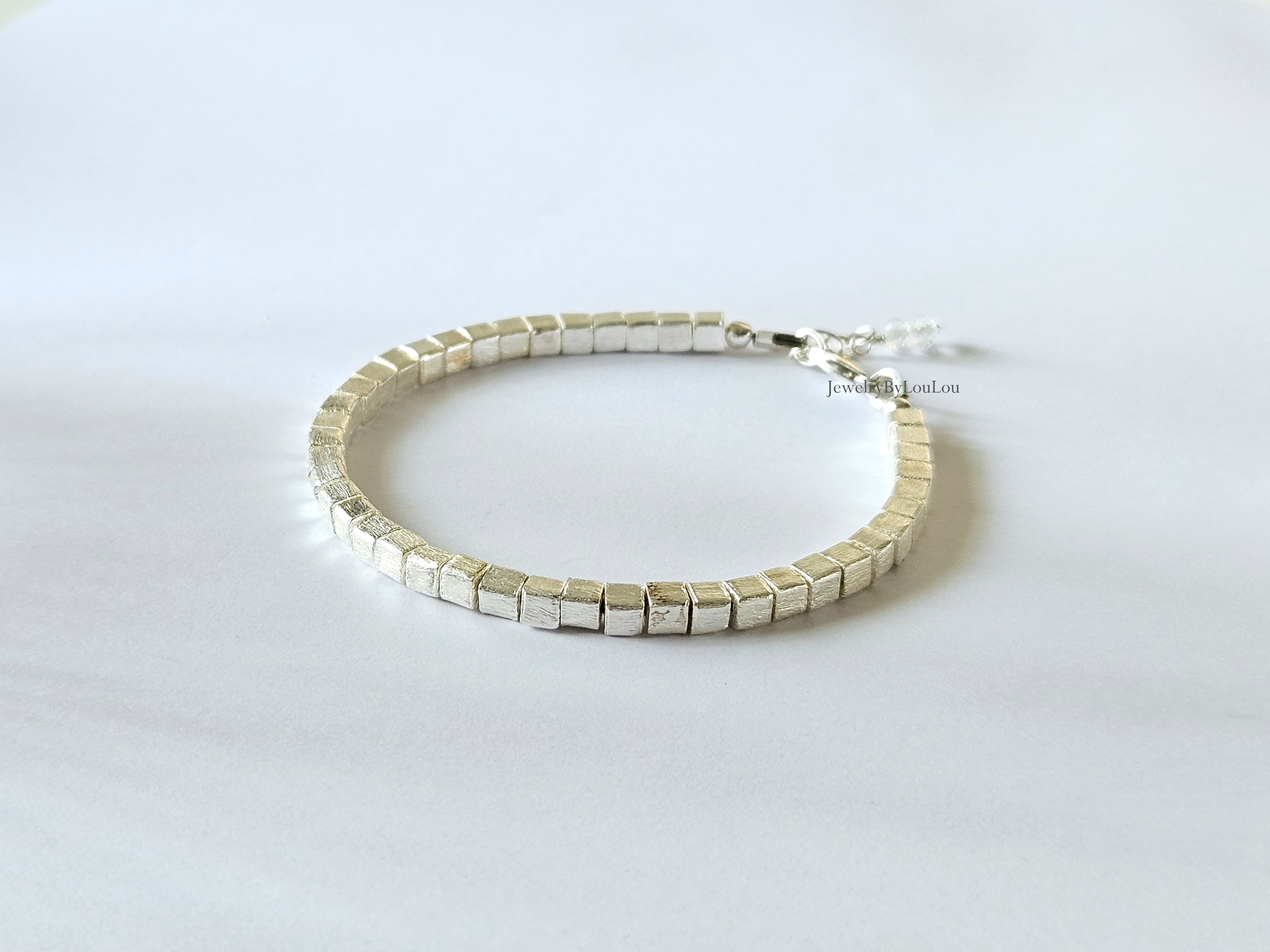 Zwaar 925 sterling zilver kralen armband 4mm, geborsteld zilver