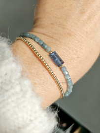Kyaniet kralen armband, 14k goldfilled - 925 sterling zilver