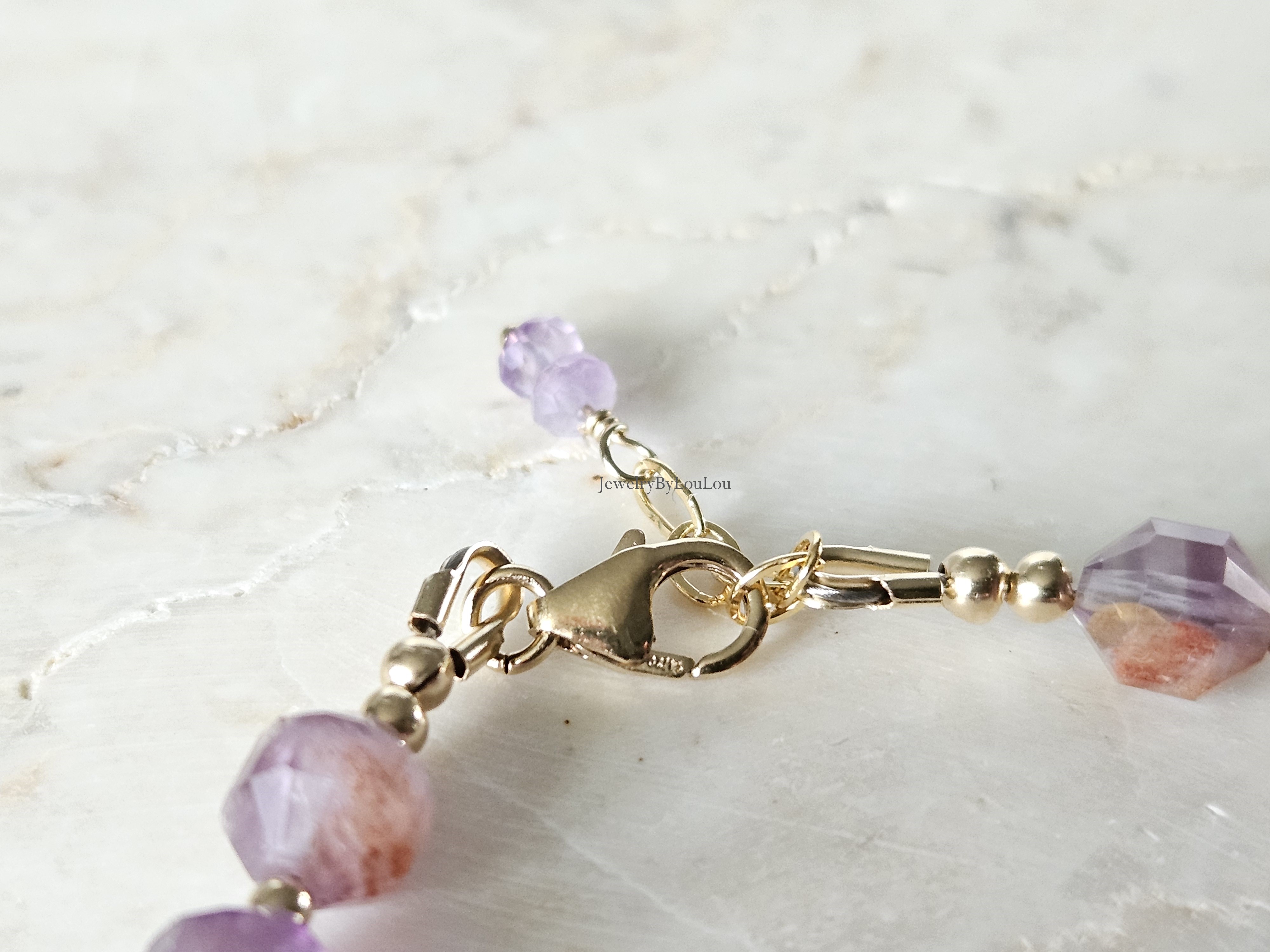 Super 7 gemstone beaded bracelet,  925 sterling silver - 14k goldfilled