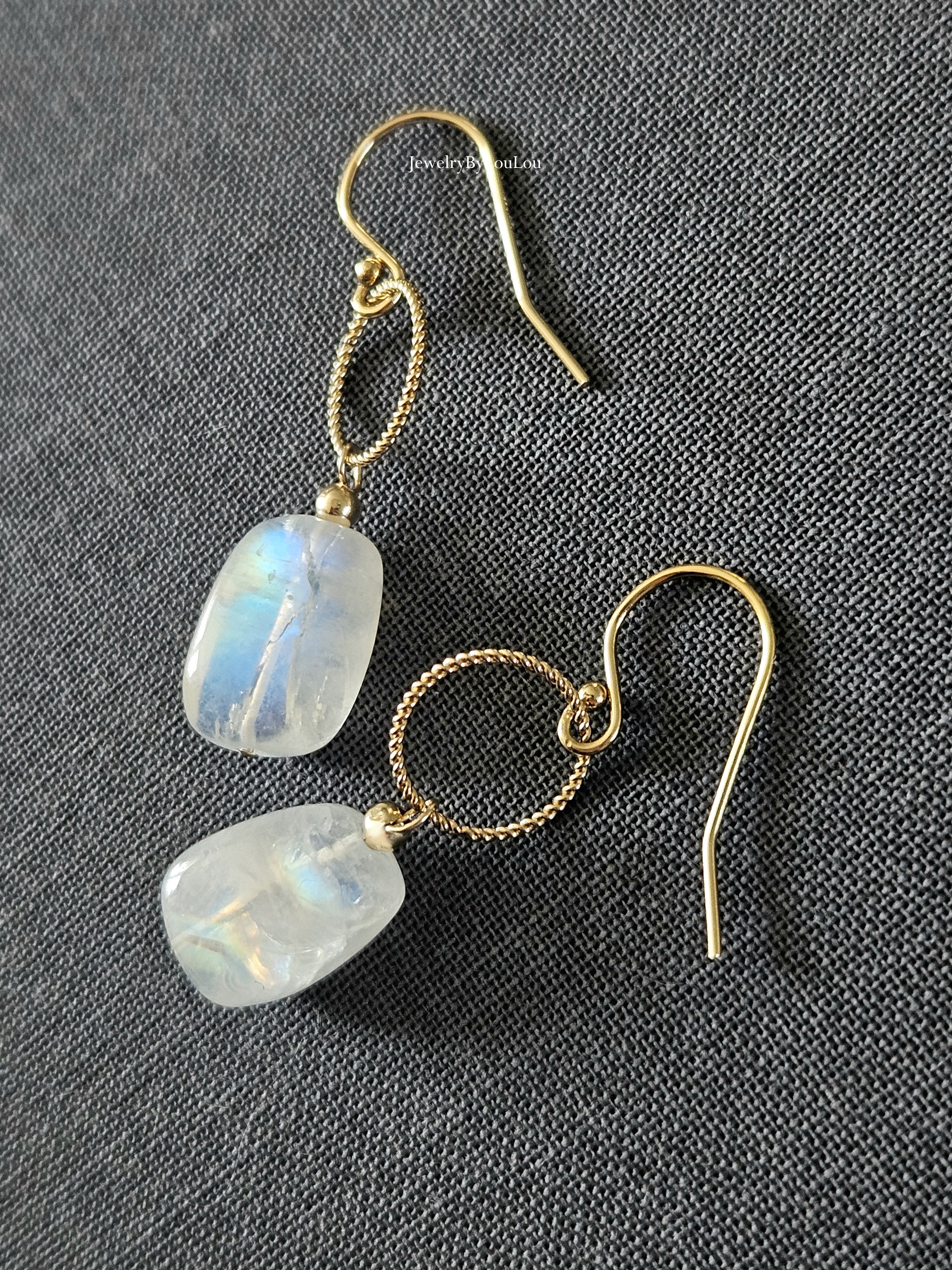 Regenboog Maansteen oorbellen  14k goldfilled