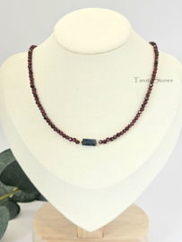 Rhodoliet granaat en teal blue kyaniet kralen ketting, 14k goldfilled - 925 sterling zilver