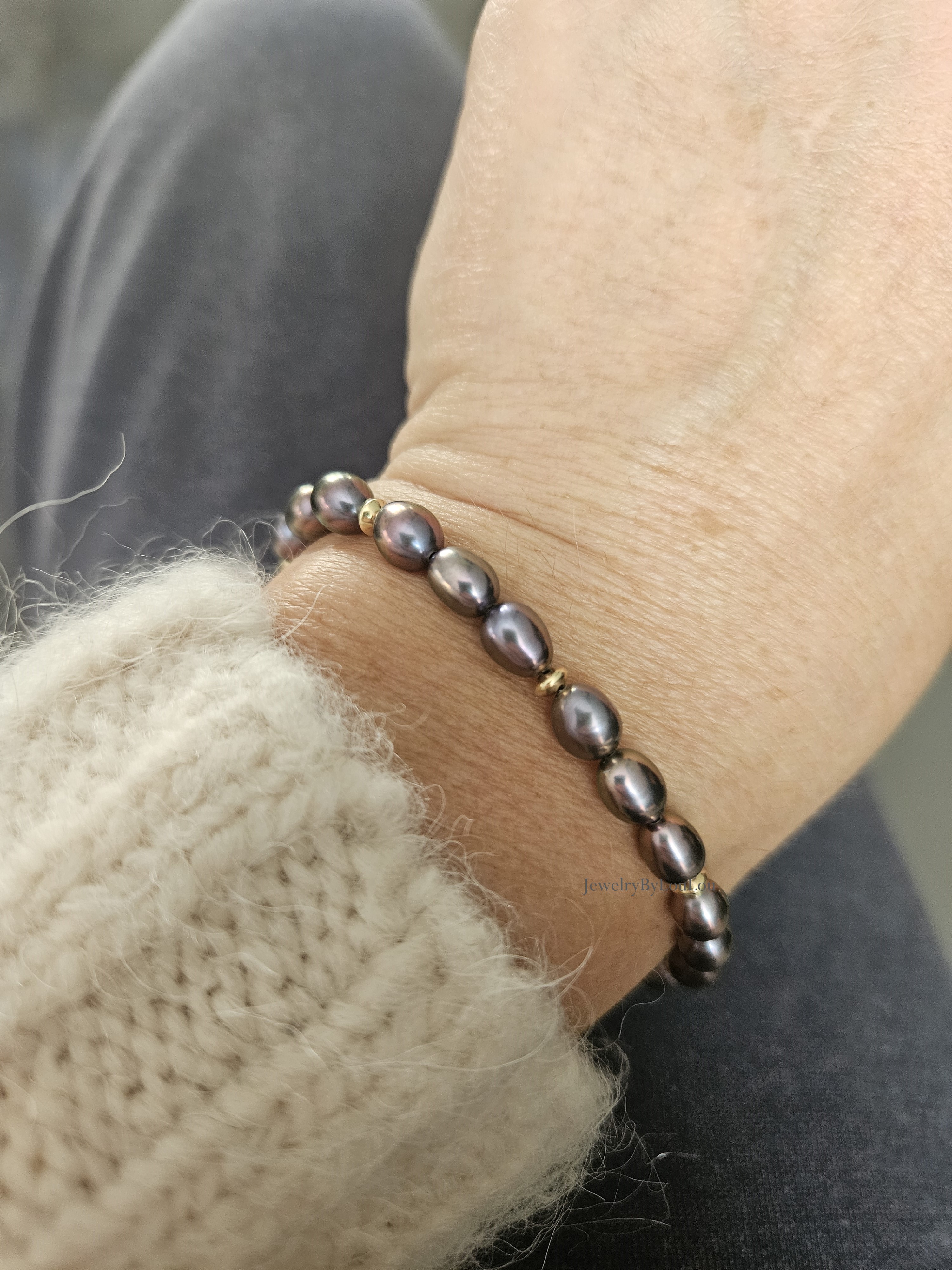 Taupe kleurige zoetwaterparel kralen armband ,  925 sterling zilver - 14k goldfilled