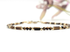 Tijgeroog kralen armband     925 sterling zilver   -   14k goldfilled