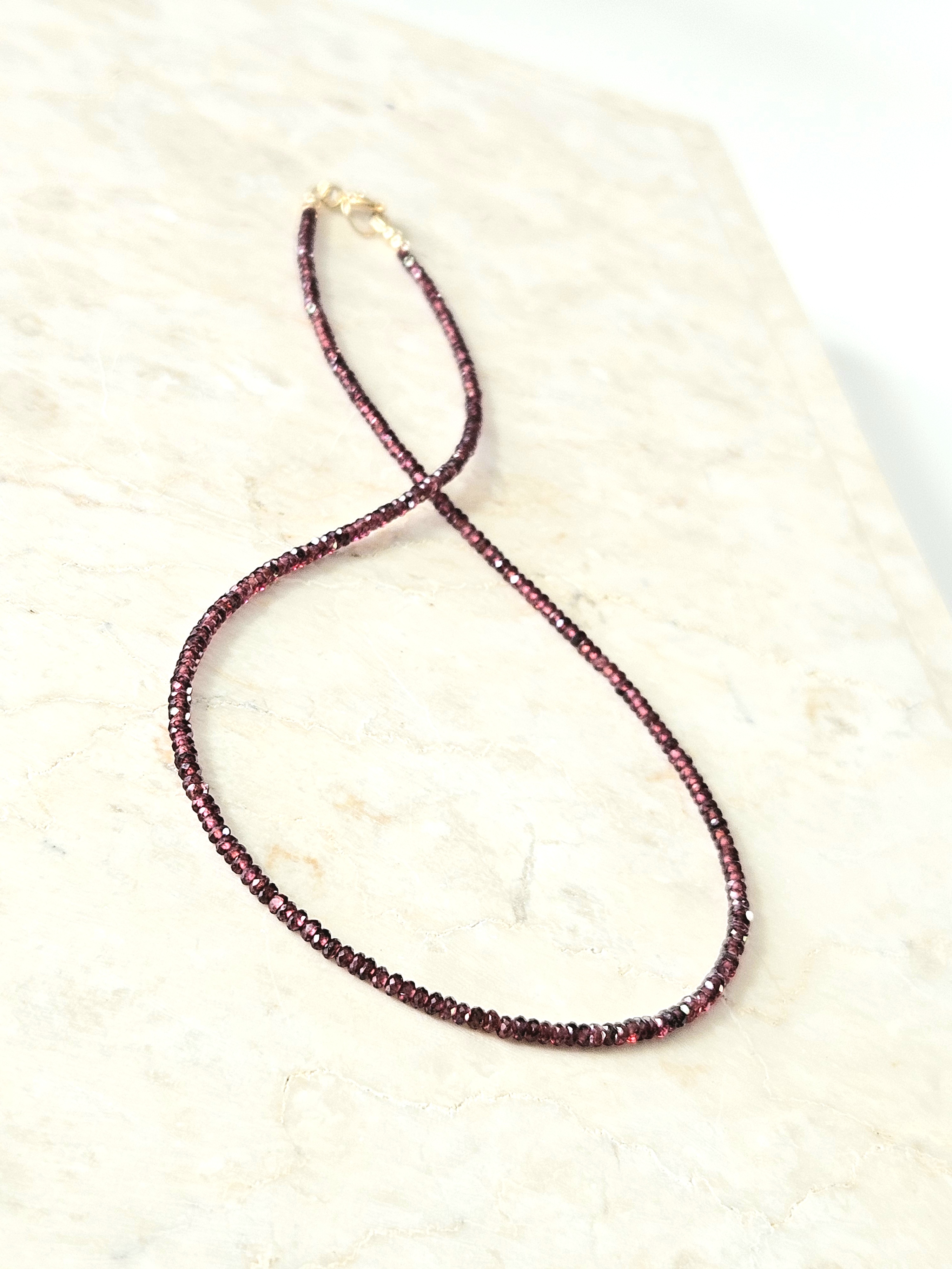 AAA Garnet beaded necklace, 14k goldfilled - 925 sterling silver