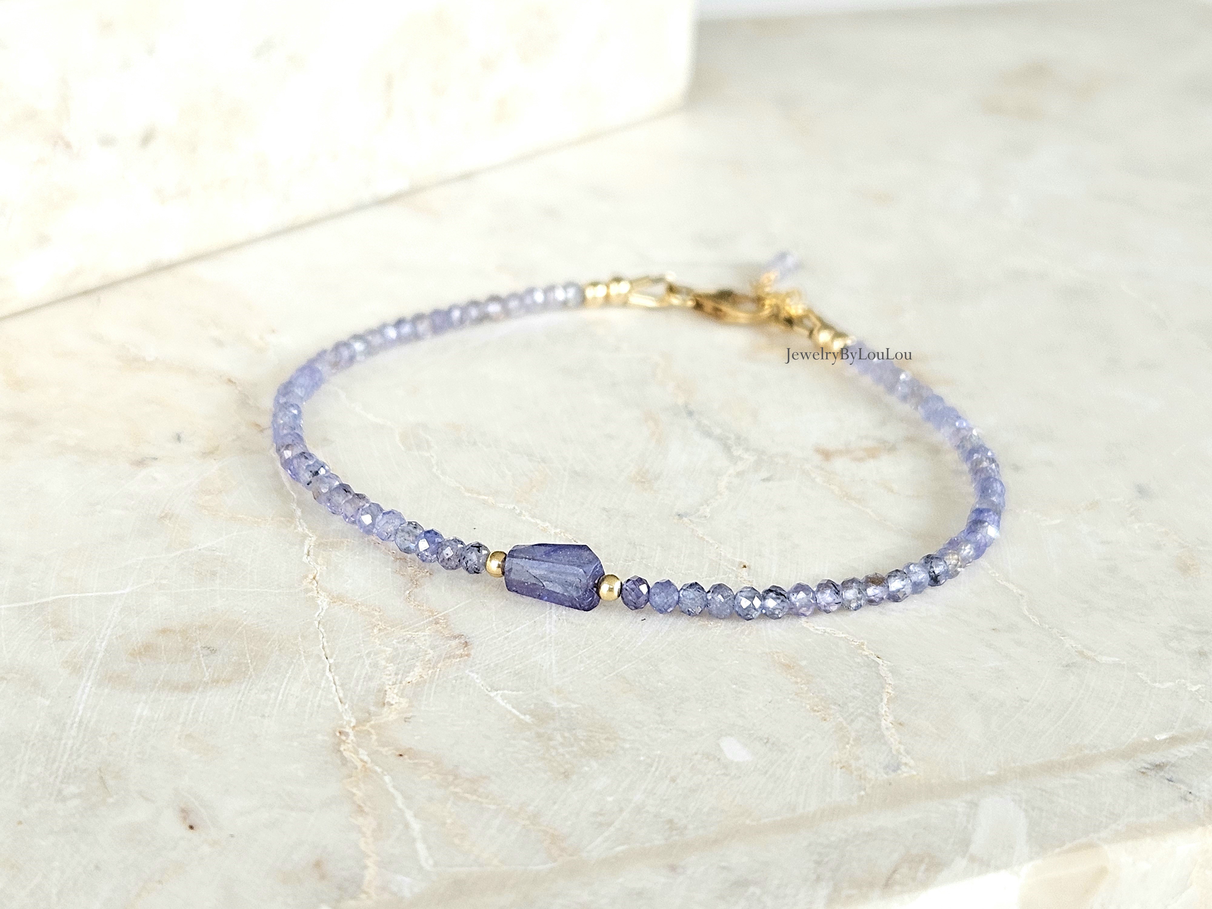 Tanzaniet kralen armband, 14k goldfilled - 925 sterling zilver