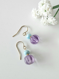 Amethist en Larimar oorbellen, 14k goldfilled - 925 sterling zilver